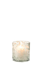J-Line windlicht Spikkel - glas - grijs/wit - small