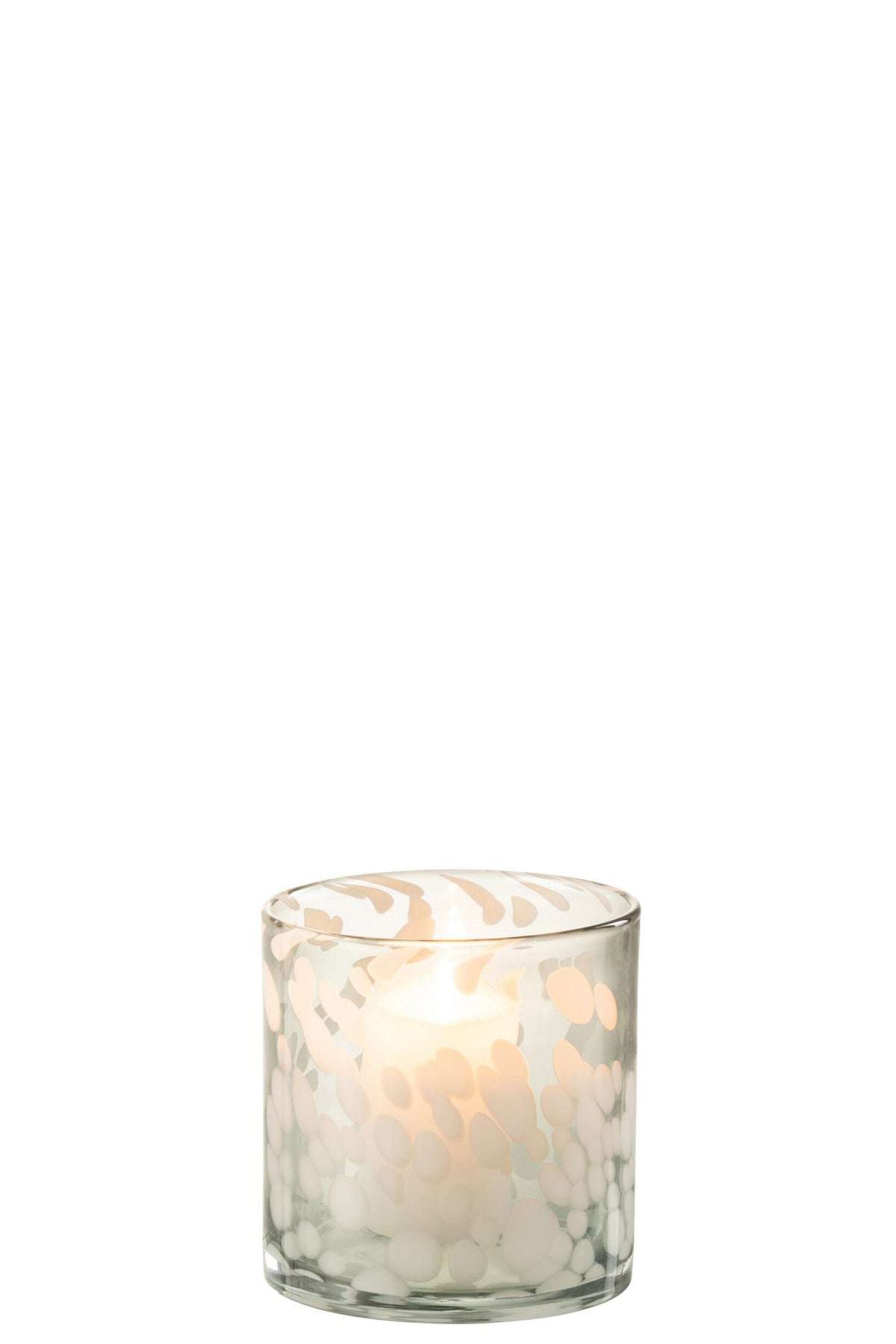 J-Line windlicht Spikkel - glas - grijs/wit - small