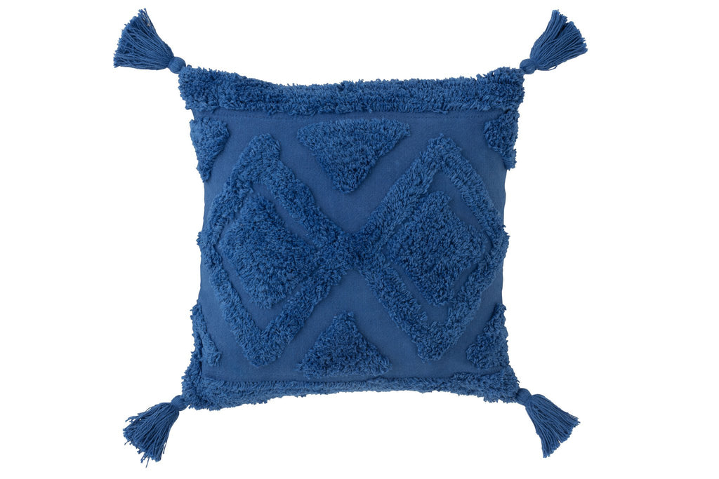 J-Line kussen Kwasten - katoen - blauw