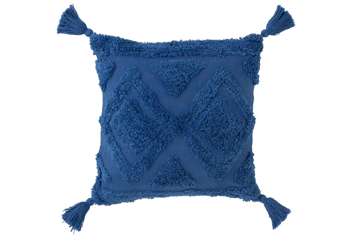 J-Line kussen Kwasten - katoen - blauw
