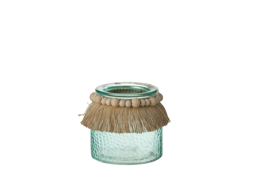 J-Line kaarshouder Kralen Decoratie - glas - blauw - small