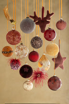 J-Line kerstbal Bloemen - glas - burgundy - large - doos van 4