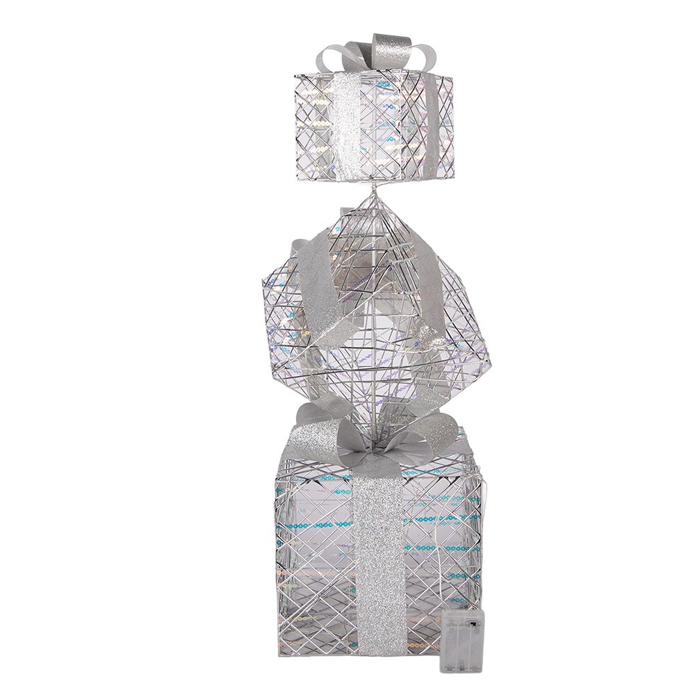 Kerstdecoratie met LED-verlichting Cadeau 25x25x97 cm / 3xAA Zilverkleurig Metaal