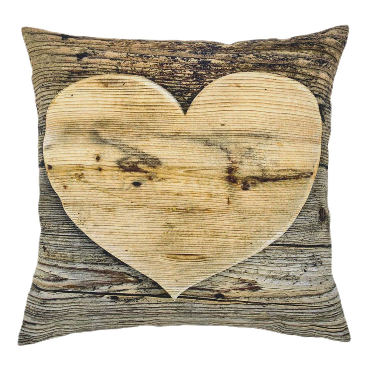 Canvas kussen houten hart 50x50cm