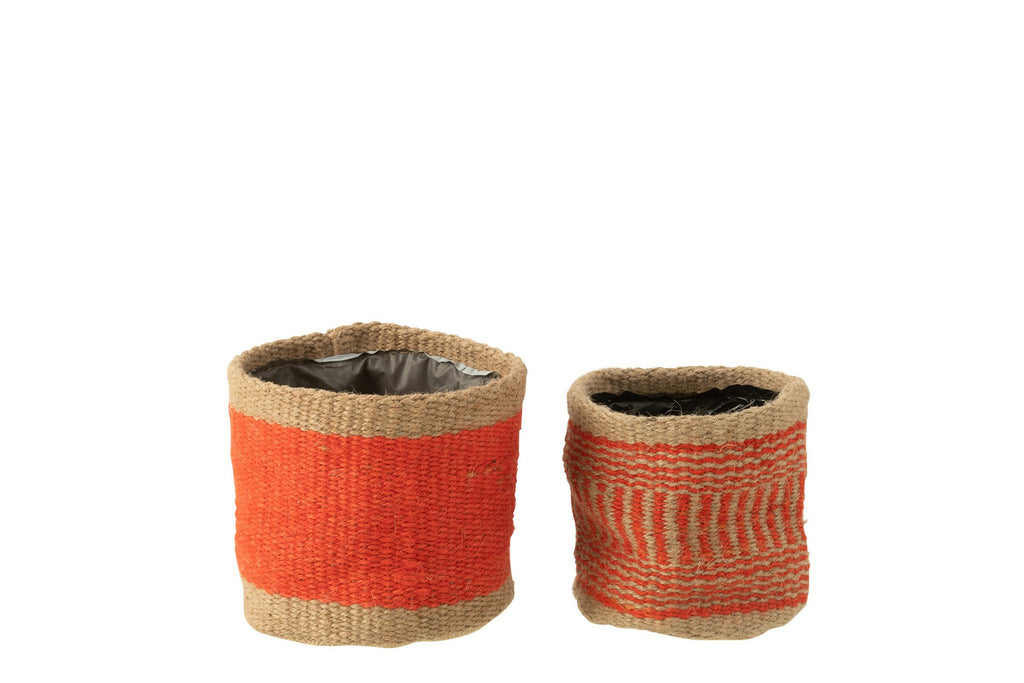 J-Line mand Rond + Band - jute - naturel/oranje - XS/S - 2 stuks