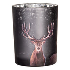 Theelichthouder Set van 2 Ø 7x8 / 10x13 cm Grijs Glas Hert