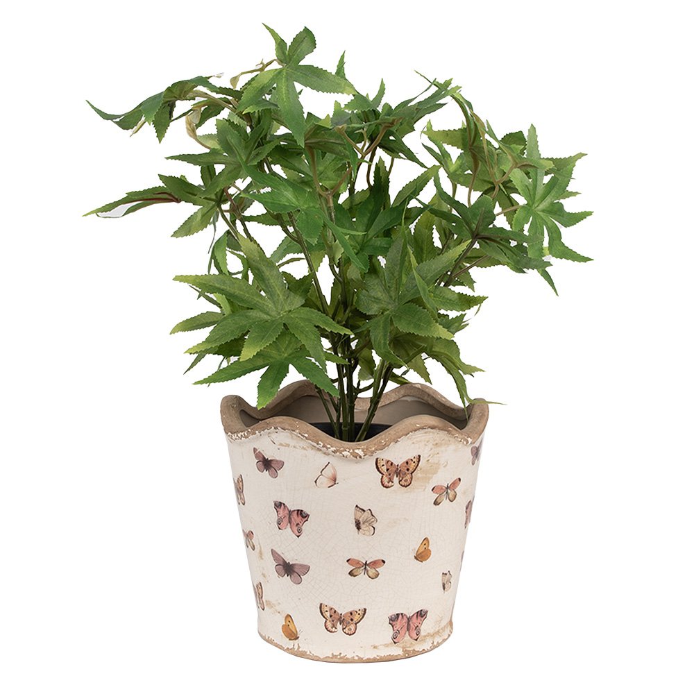 Bloempot Binnen Ø 16x15 cm Beige Roze Keramiek Vlinders Plantenpot