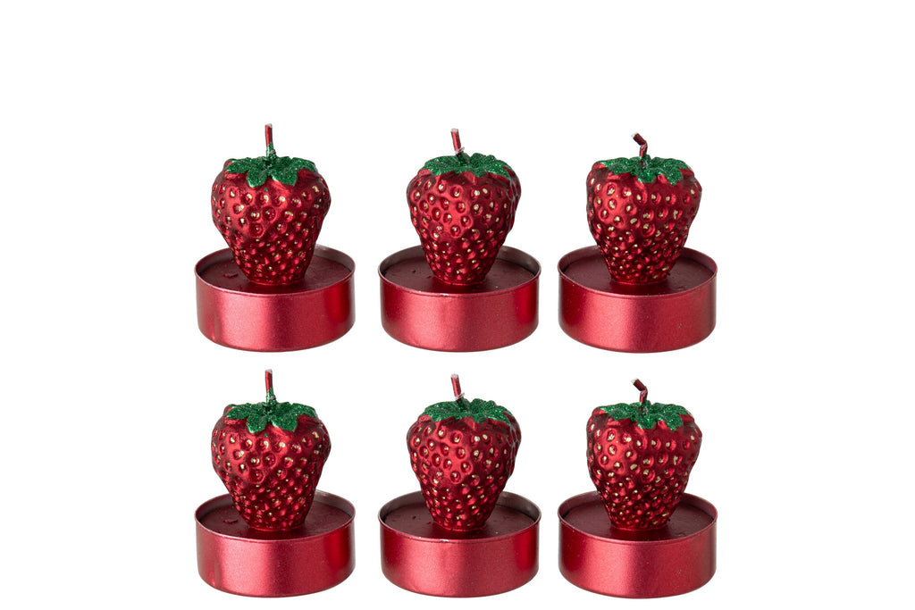 J-Line Aardbeikaarsen - paraffine - kerstrood - doos van 6