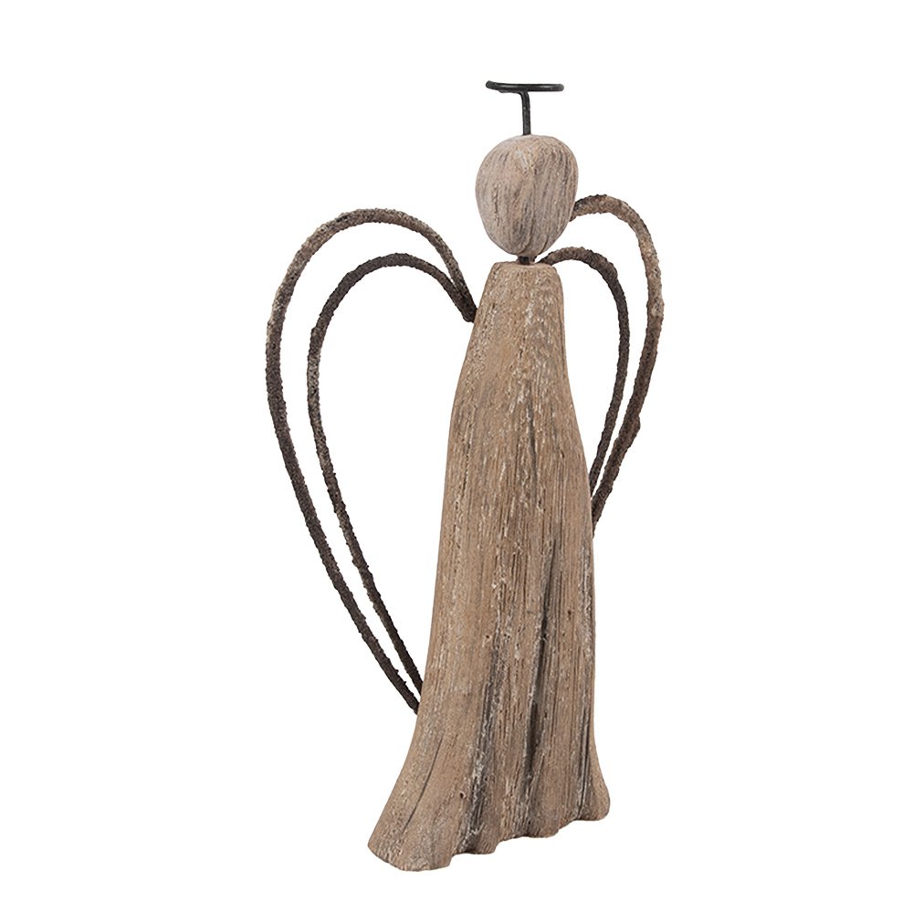 Decoratie Beeld Engel 12x3x18 cm Bruin Hout