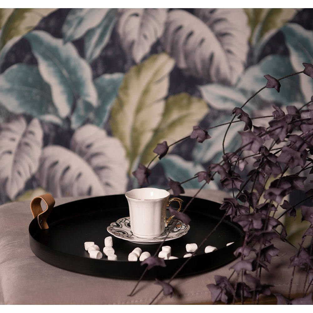 Kop en Schotel 95 ml Wit Zwart Porselein Servies