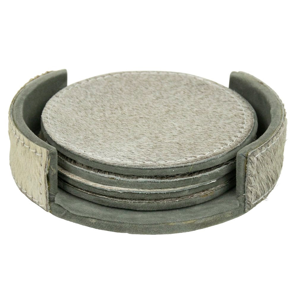Onderzetter koehuid rond grijs 10cm (set of 4)