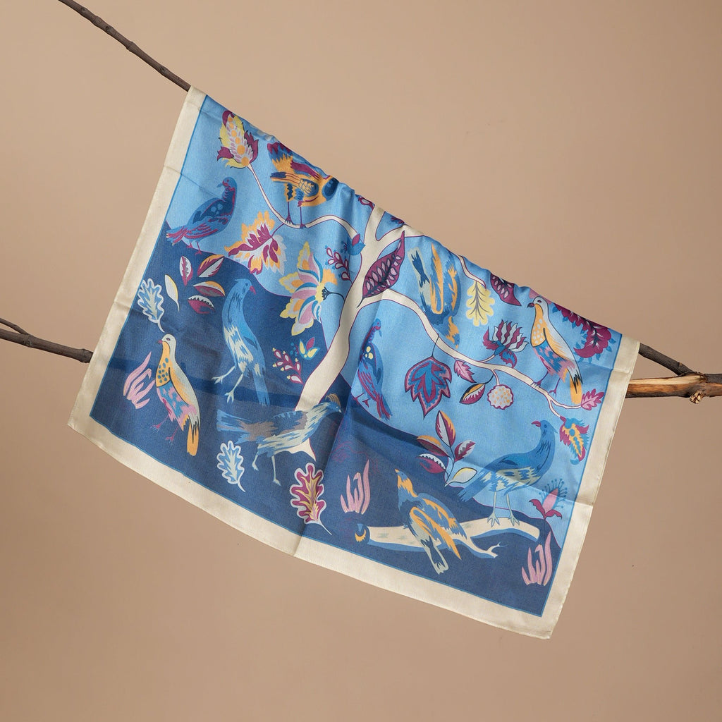 Sjaal | Moerbeizijde Vogellied | Blauw