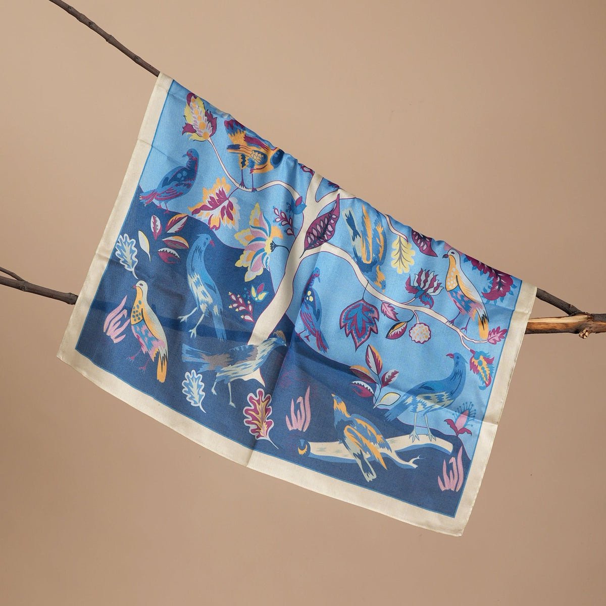 Sjaal | Moerbeizijde Vogellied | Blauw