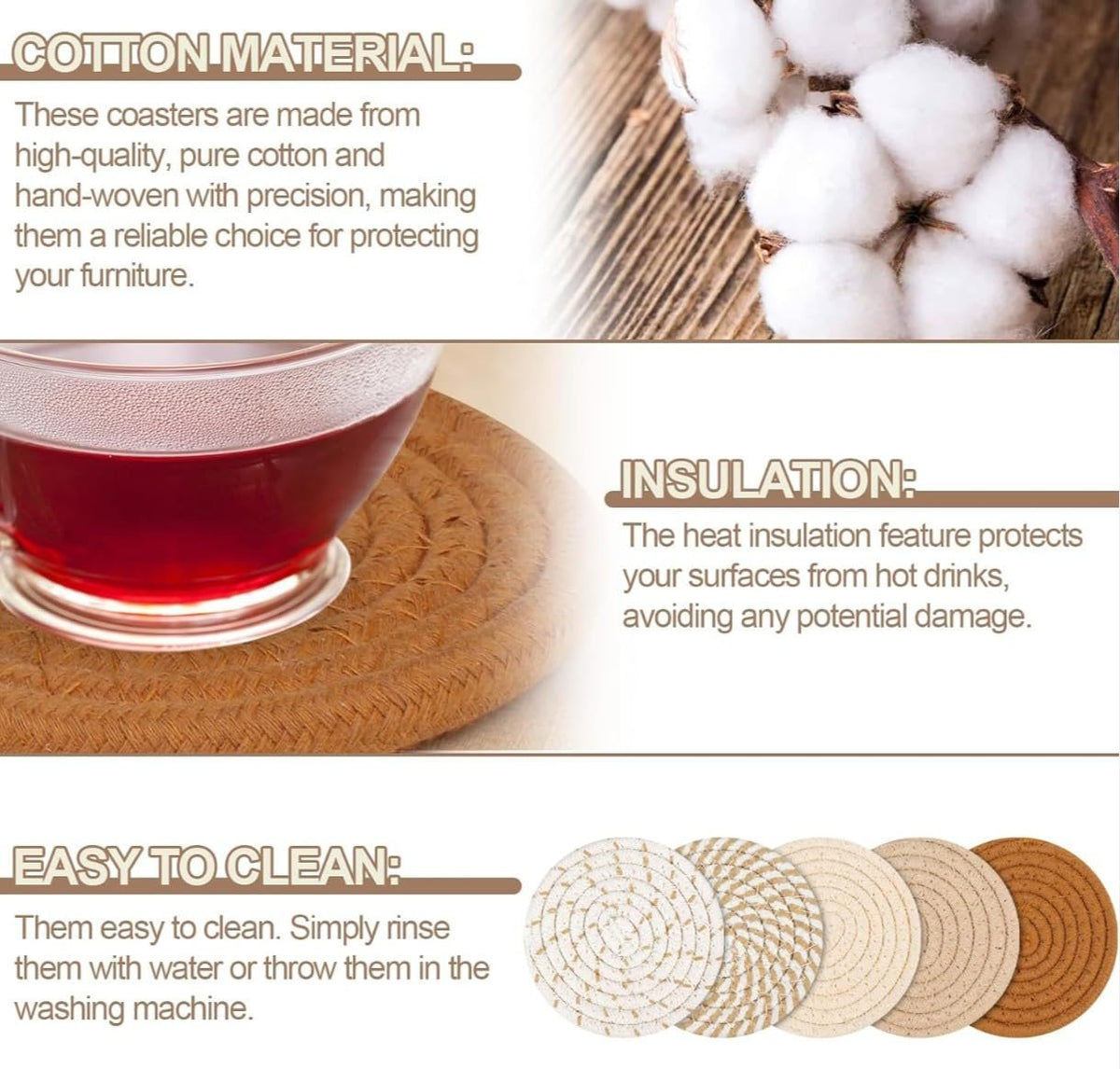 Jute Elegance onderzetterset voor eettafel, kantoor | Decoratieve bekeronderzetters, housewarming cadeau, set van 6