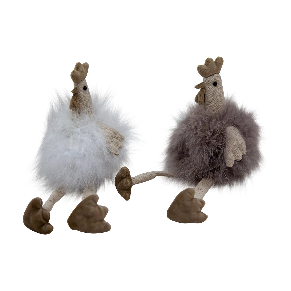 Kip met bont wit-bruin 31cm