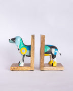 Technicolor Toto houten en papier-maché handbeschilderde boekensteunen