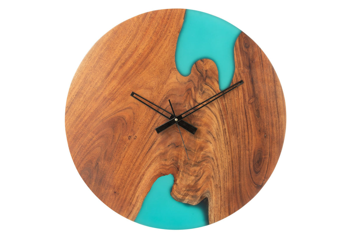 J-Line klok Modern Acacia - hout/epoxyhars - naturel/blauw