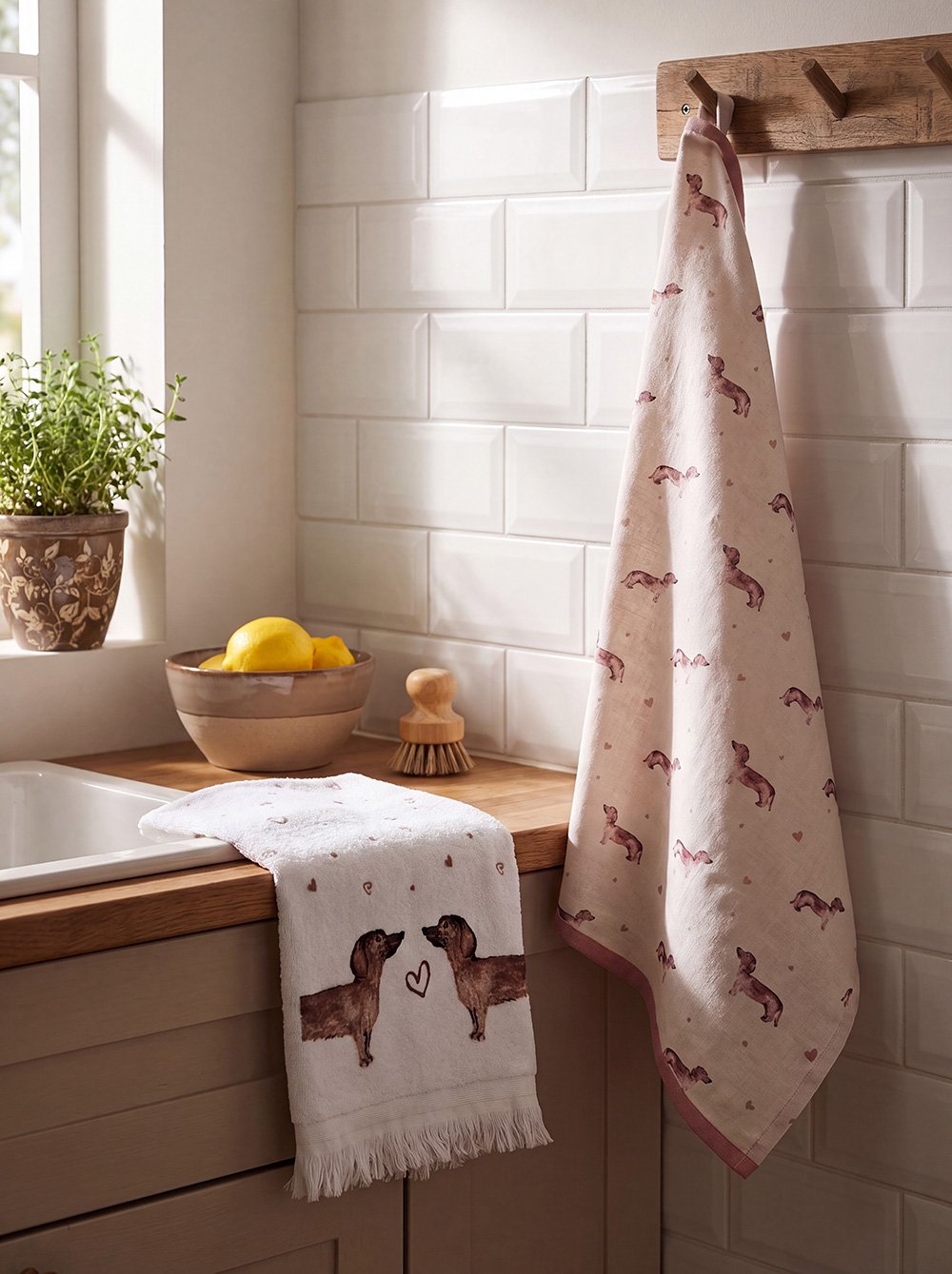 Gastendoekje 40x66 cm Beige Bruin Katoen Teckels Toilet Handdoek