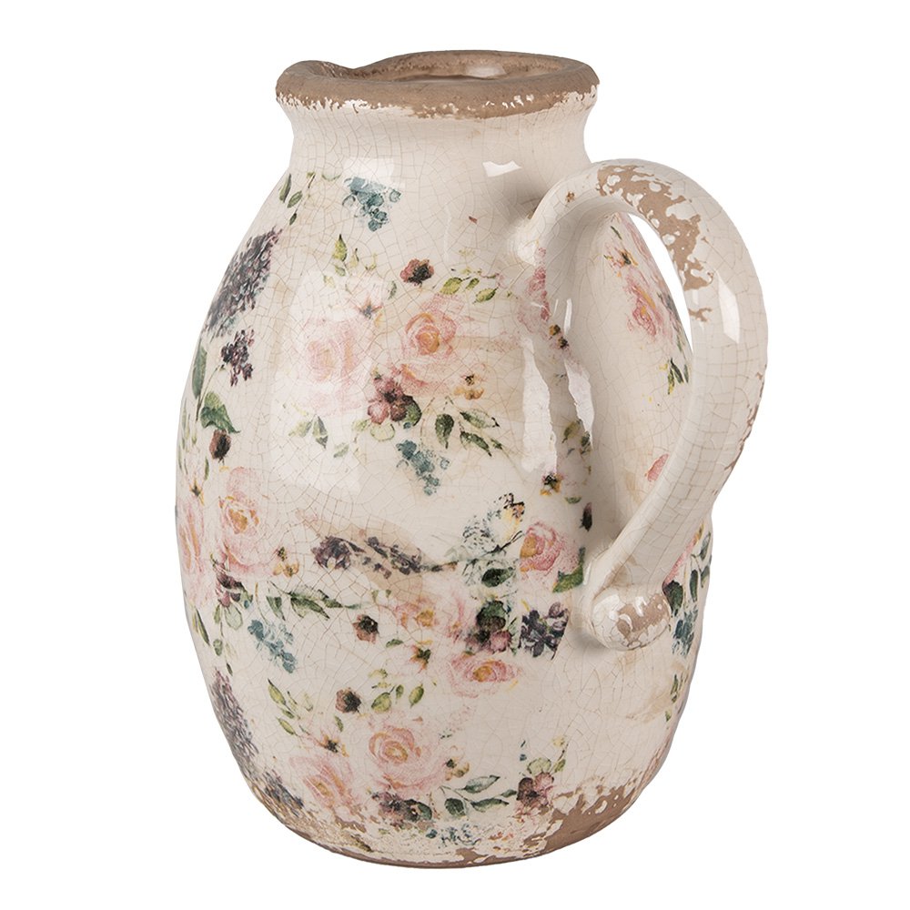 Decoratie Kan 20x16x22 cm Beige Roze Keramiek Bloemen Schenkkan