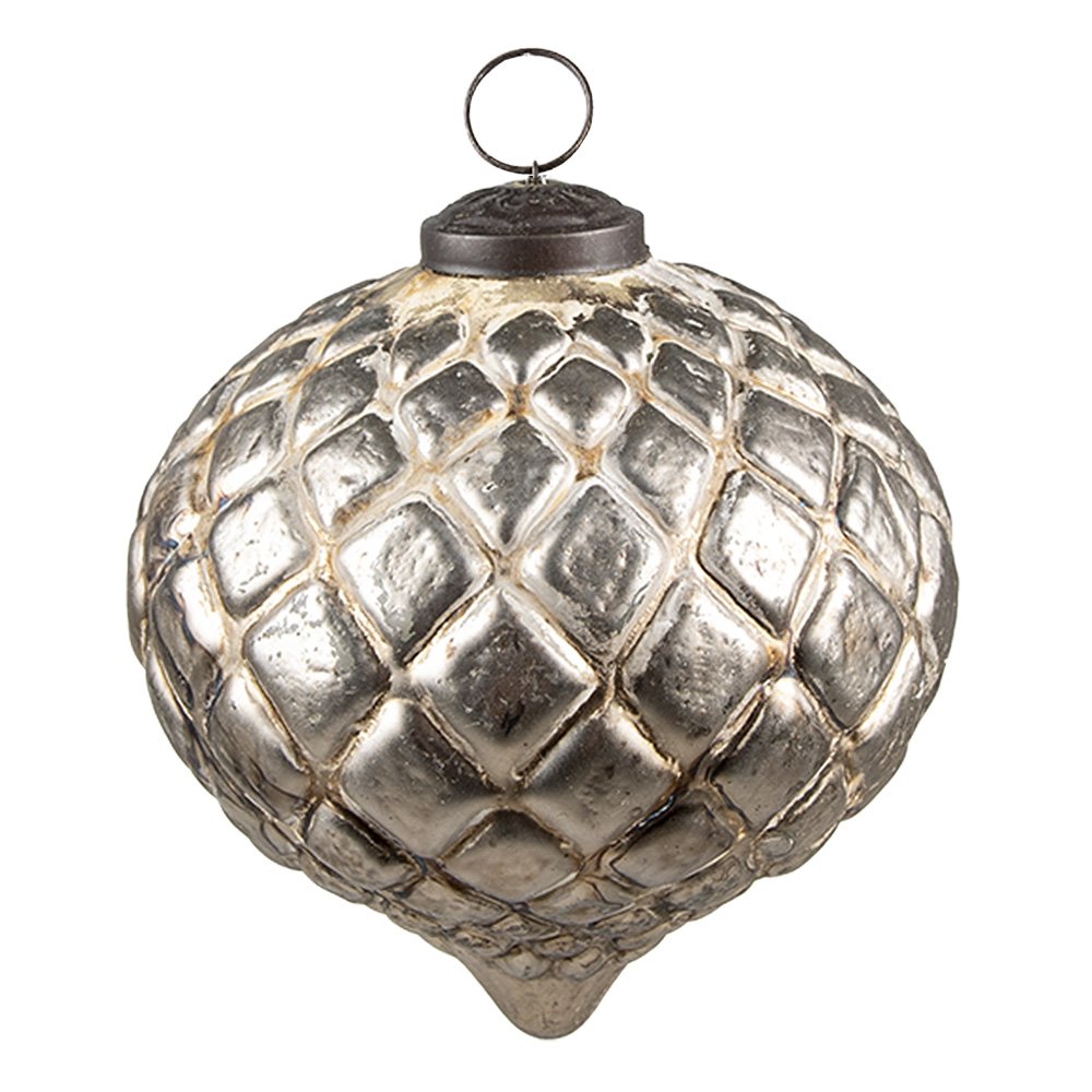 Kerstbal 9x9x9 cm Beige Glas Kerstdecoratie