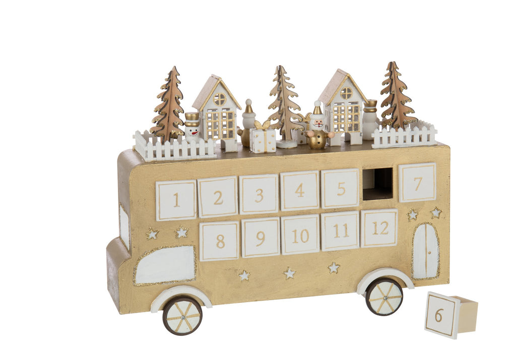 J-Line decoratie Bus Adventkalender - multiplex - goud/wit