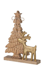 J-Line Kerstboom en rendier - mangohout - naturel/goud