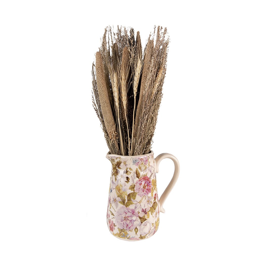 Decoratie Kan 20x14x23 cm Roze Beige Keramiek Bloemen Waterkan