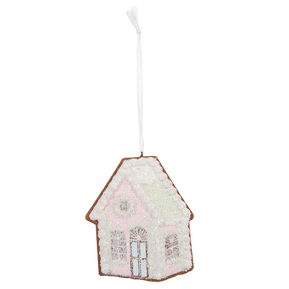 Kersthanger Gingerbread house 9x1x10 cm Roze Kunststof