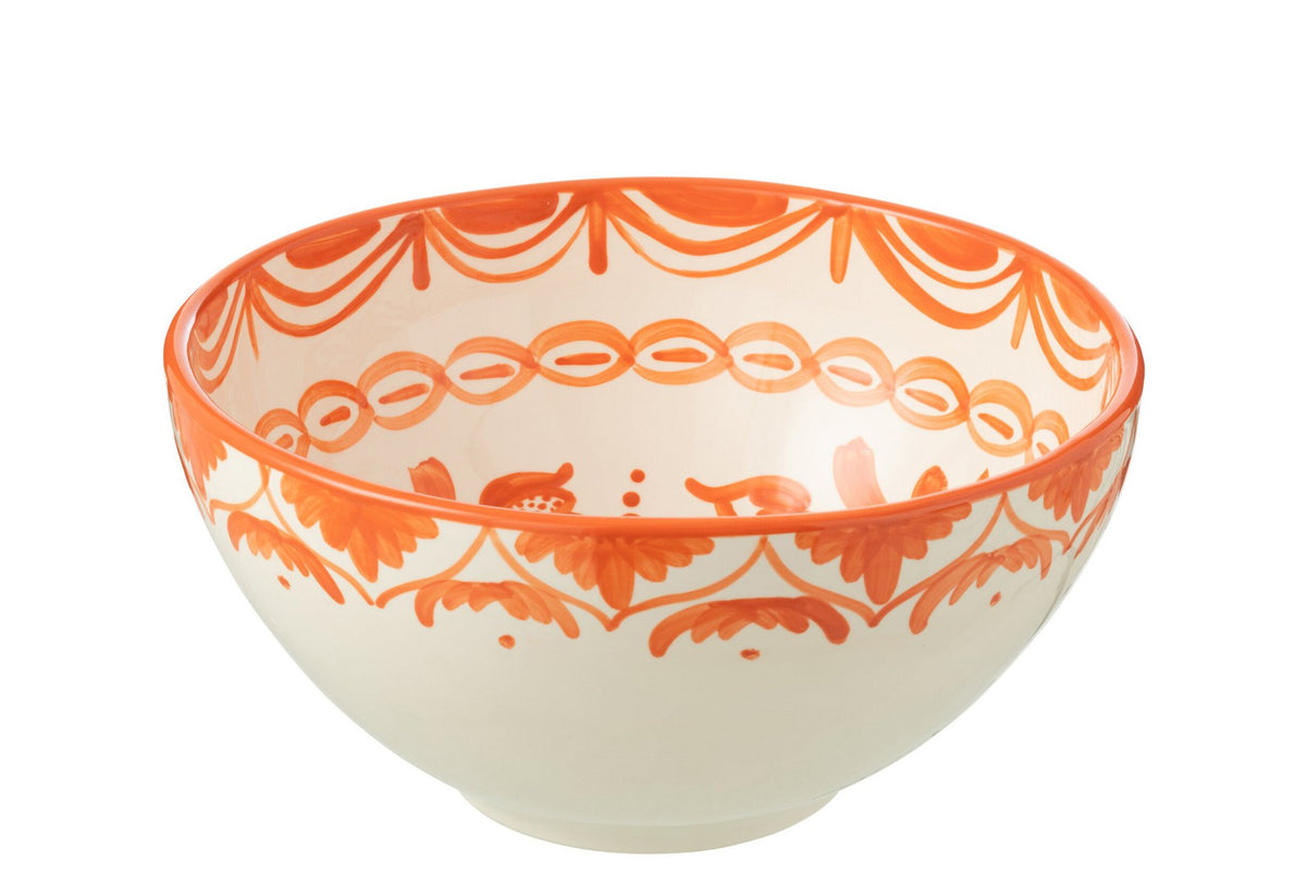 J-Line kom Granada High - keramiek - wit/oranje - large - Ø 28 cm