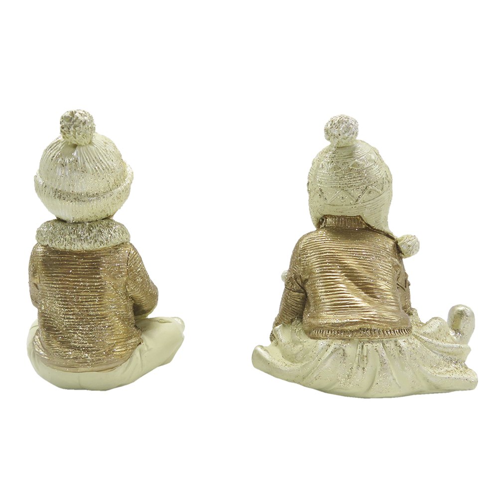 Beeld Set van 2 Kinderen 9 cm Beige Goudkleurig Kunststof