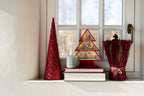 J-Line decoratie Kegel - ijzer/kralen - kerstrood - set van 2