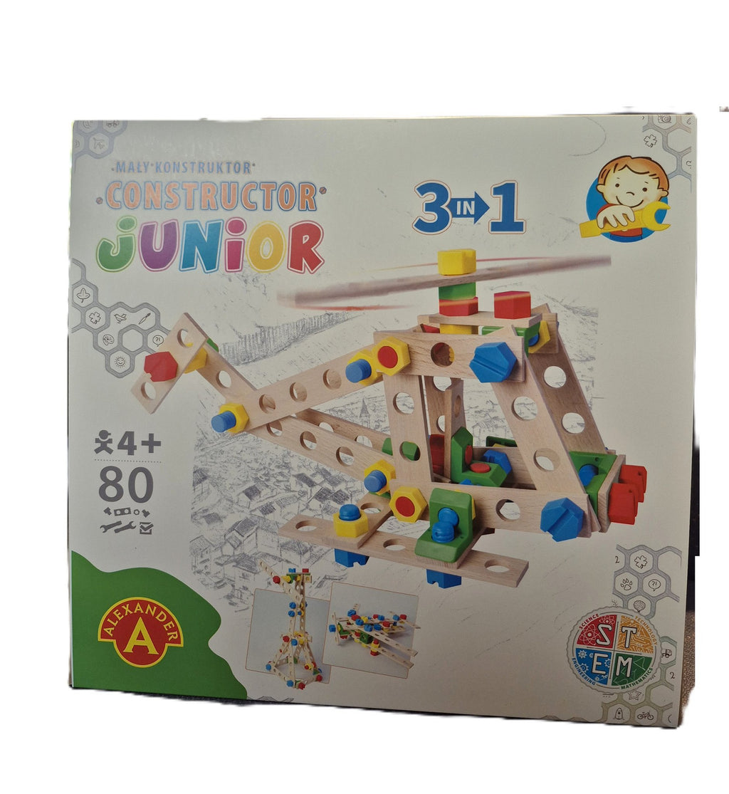 Constructieset Constructor Junior Helikopter 3 in 1 van hout- 80 onderdelen