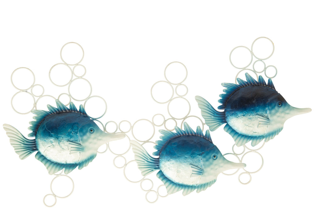 J-Line wanddecoratie Vis Luchtbellen - metaal - blauw/wit