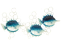 J-Line wanddecoratie Vis Luchtbellen - metaal - blauw/wit