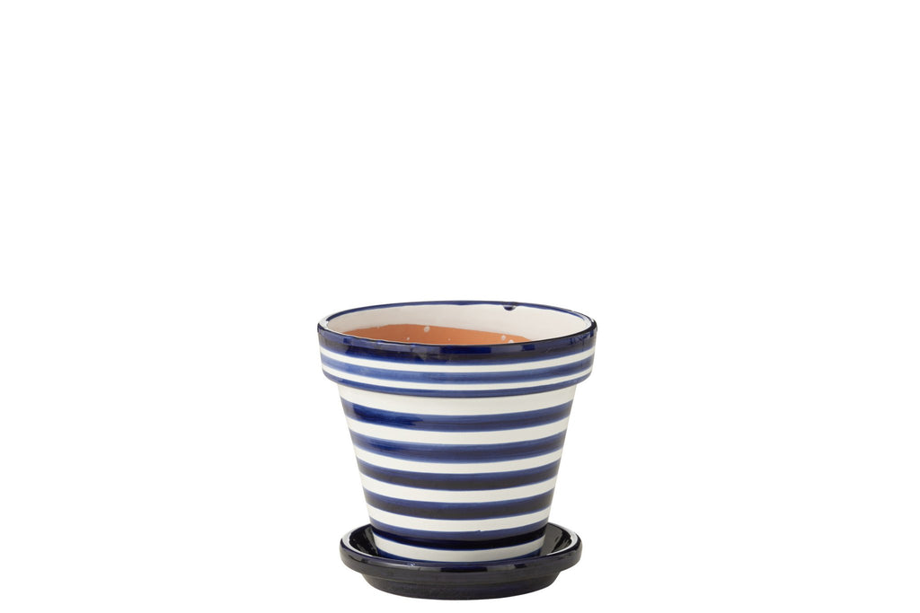J-Line bloempot Granada Stripes - keramiek - blauw - small - Ø 27 cm