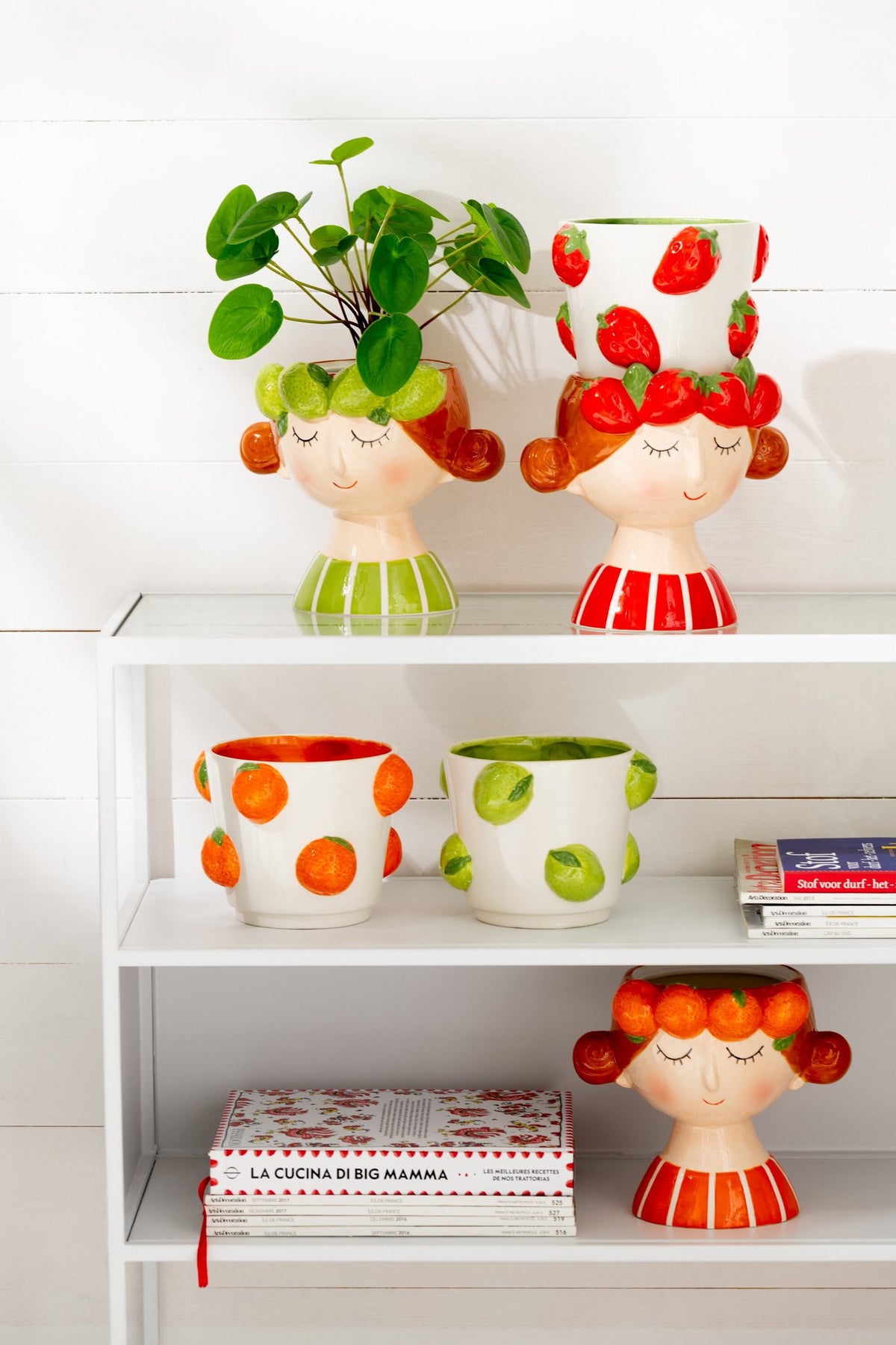 J-Line bloempot 2 Delen Aardbei Meisje - keramiek - mix - Ø 17.5 cm