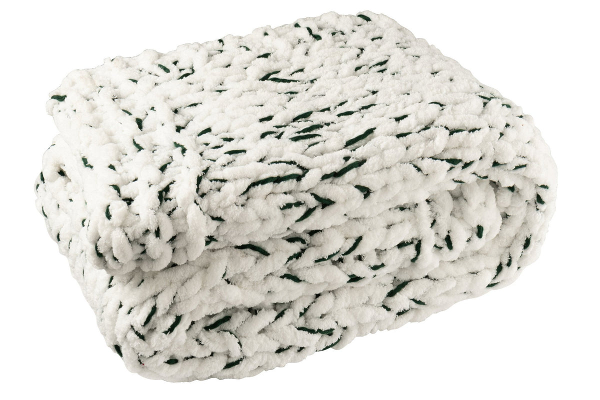 J-Line fleece deken wit/groen polyester