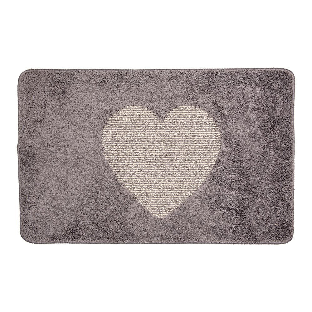 Badmat 78x48x1 cm Grijs Polyester Hart