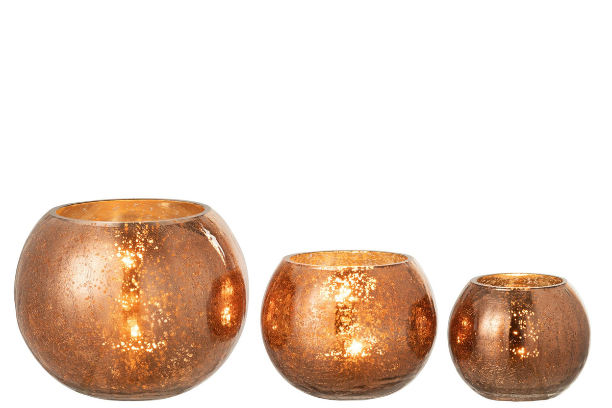 J-Line windlicht Bol Craquelé Parel Effect - glas - bruin - large