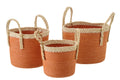 J-Line mand met handvatten - papier - naturel/donkeroranje - set van 3