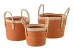 J-Line mand met handvatten - papier - naturel/donkeroranje - set van 3