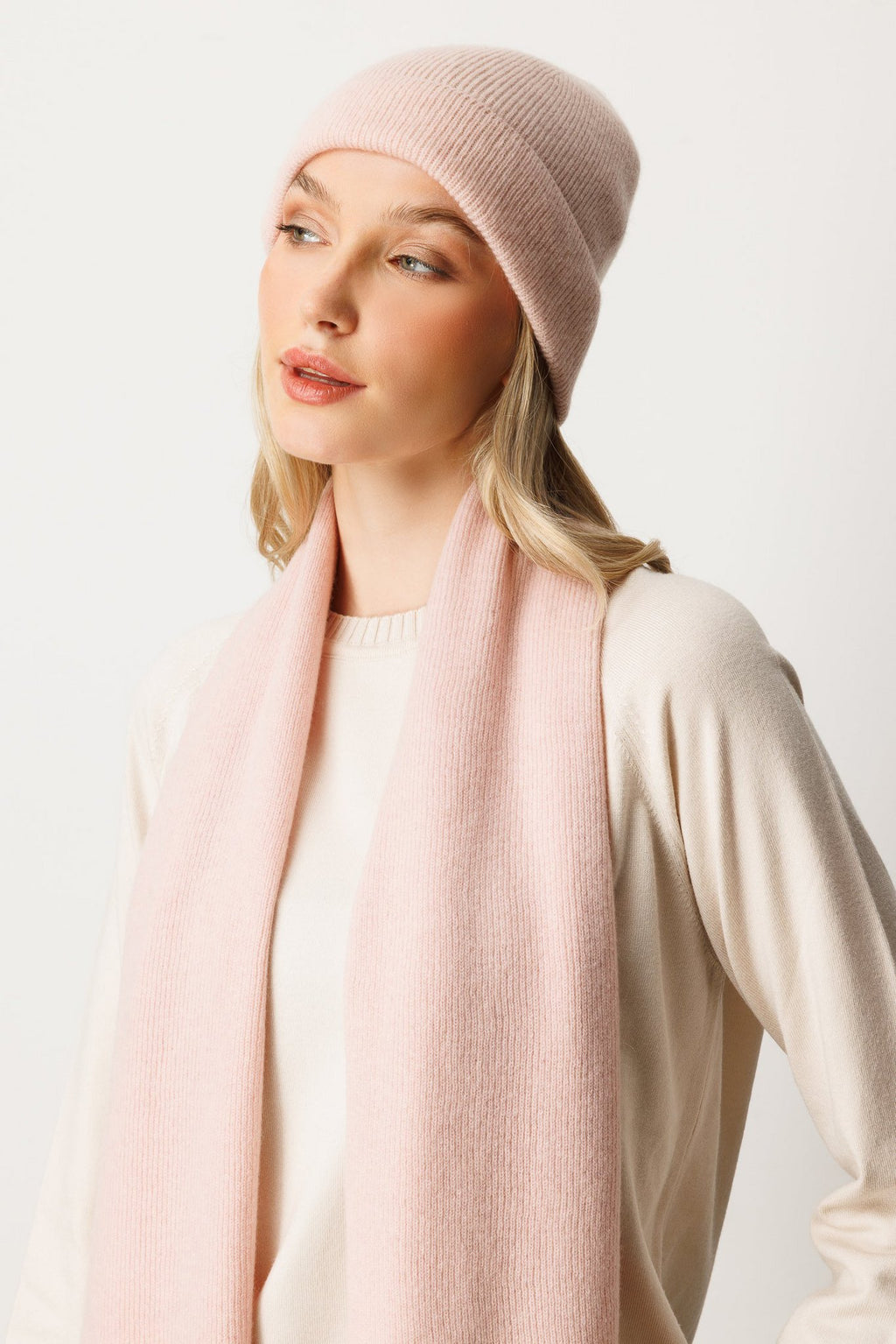 Diana Beanie & Scarf Cashmere Set Pink