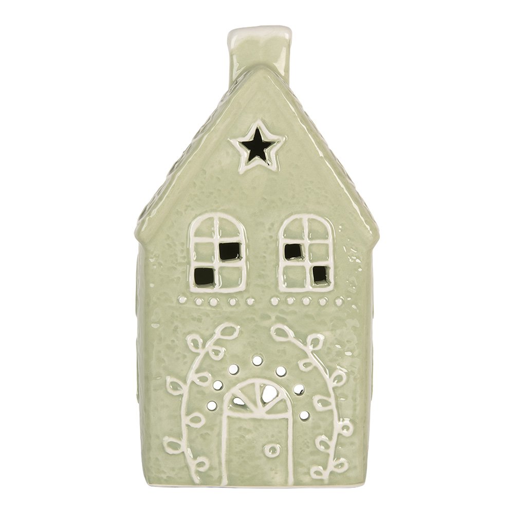 Waxinelichthouder Huis 11x9x21 cm Groen Keramiek