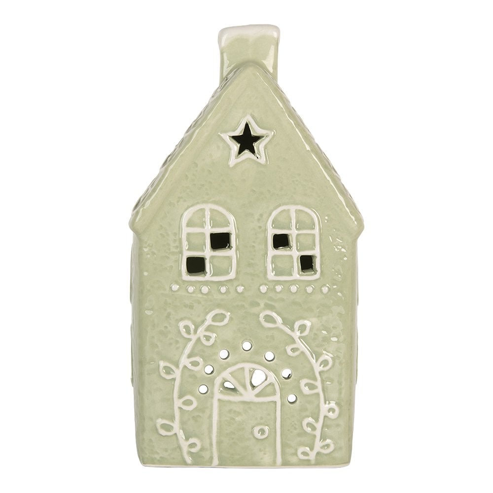 Waxinelichthouder Huis 11x9x21 cm Groen Keramiek