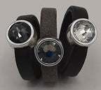 Leren ringen ringen 5mm antiek zilver met glaskristal (10x)
