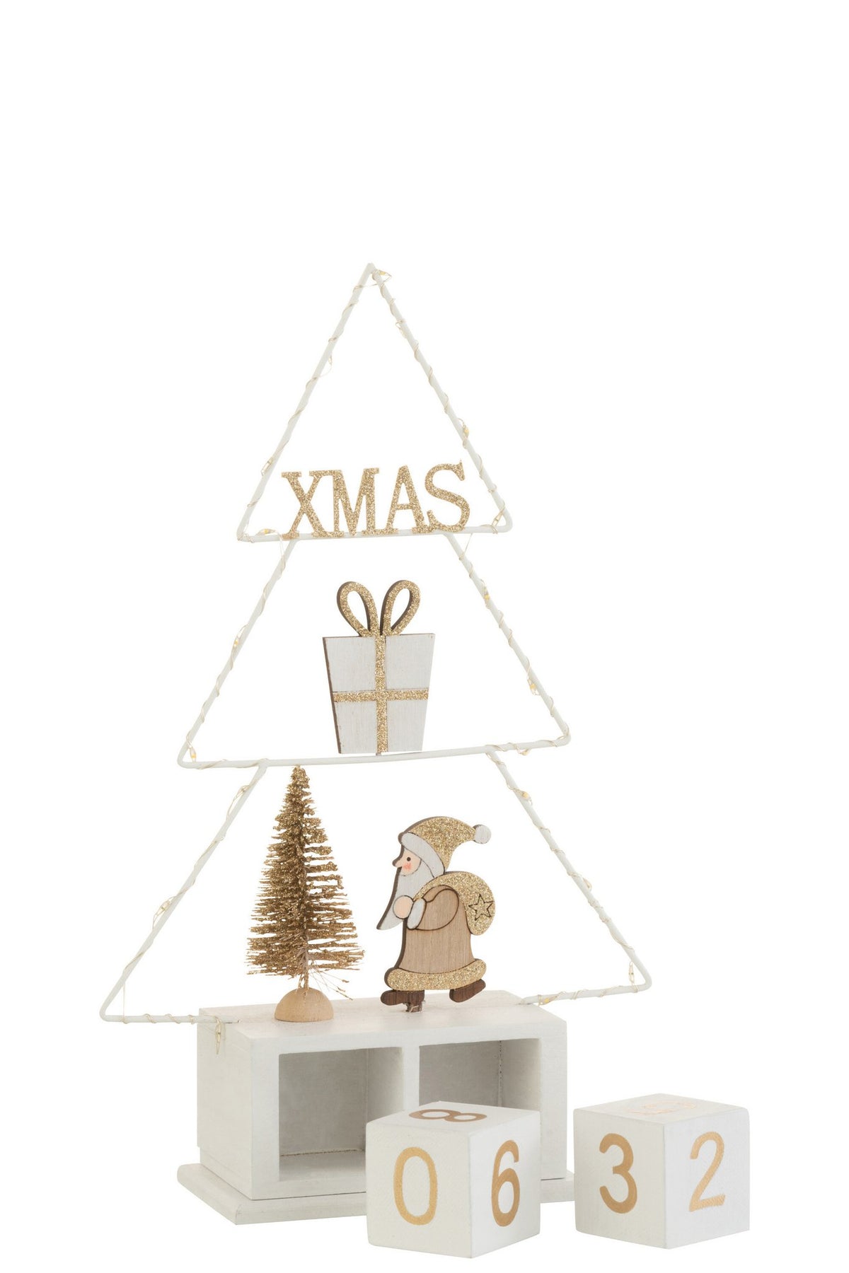 J-Line Kerstboom Kalender+Led Hout Wit/Goud