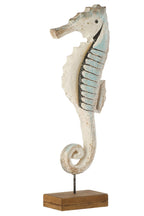 J-Line decoratie Zeepaard Op Voet - hout - naturel/lichtblauw - L