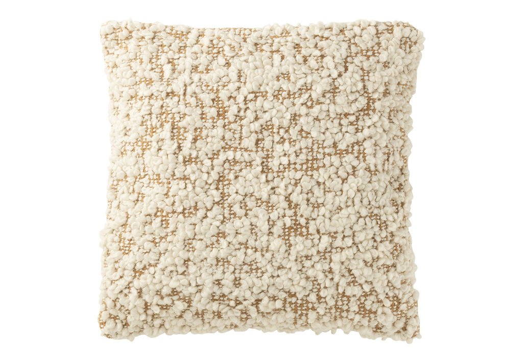 J-Line Kussen Vierkant Bouclé Katoen/Polyester Camel/Crème