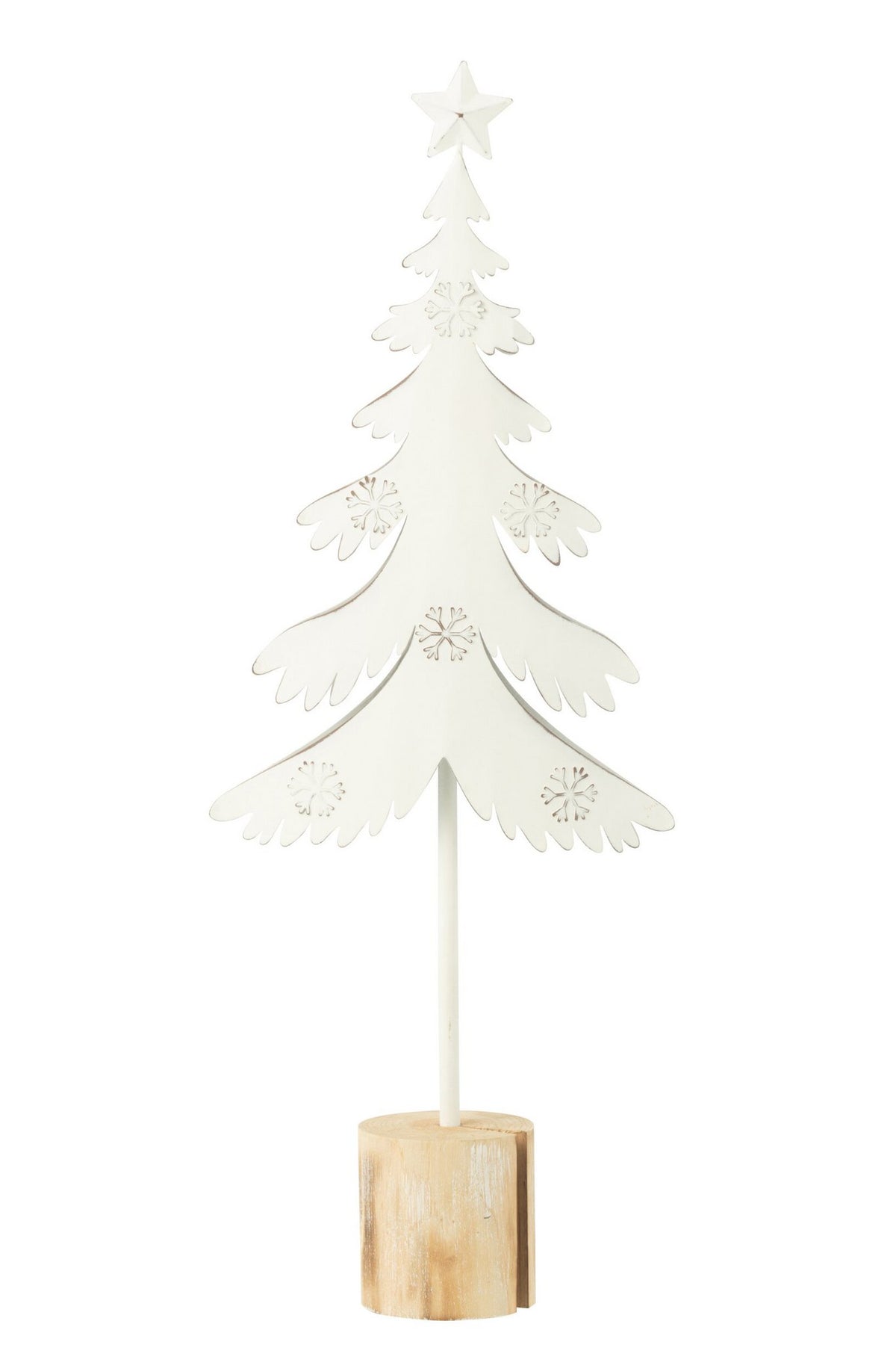 J-Line decoratie Kerstboom Op Voet + Ster - metaal - hout - wit - L
