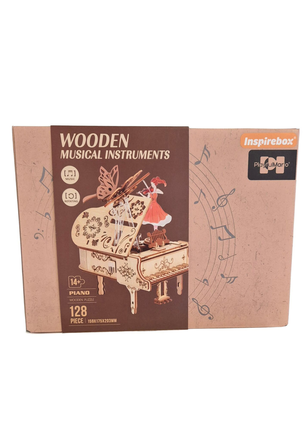 Inspirebox, 3D Muziekdoos, Houten Puzzel Piano, BE013165, 15,9x17,5x20,3cm